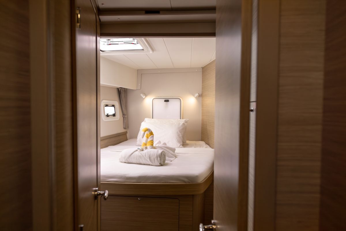 Cabin on Golden Bride, a Lagoon 42 catamaran at Eden Island Marina, Seychelles