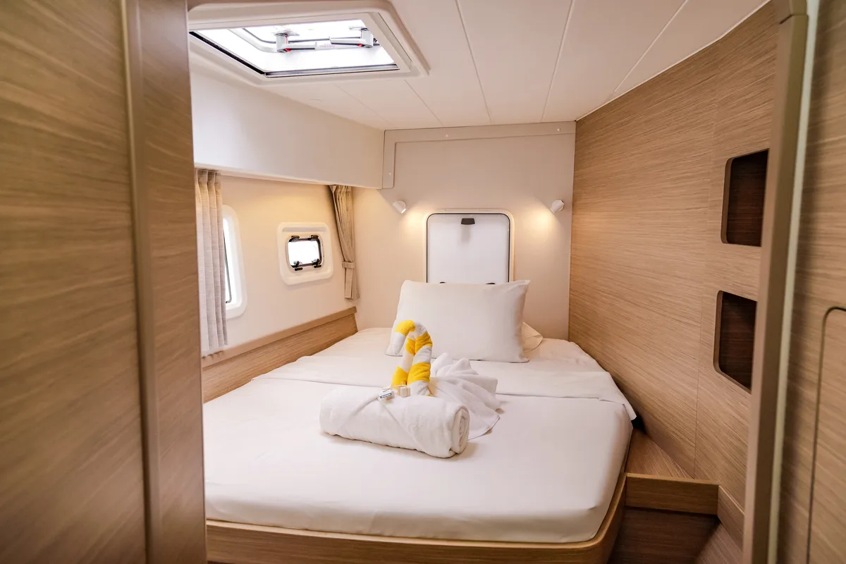 Cabin on Golden Bride, a Lagoon 42 catamaran at Eden Island Marina, Seychelles