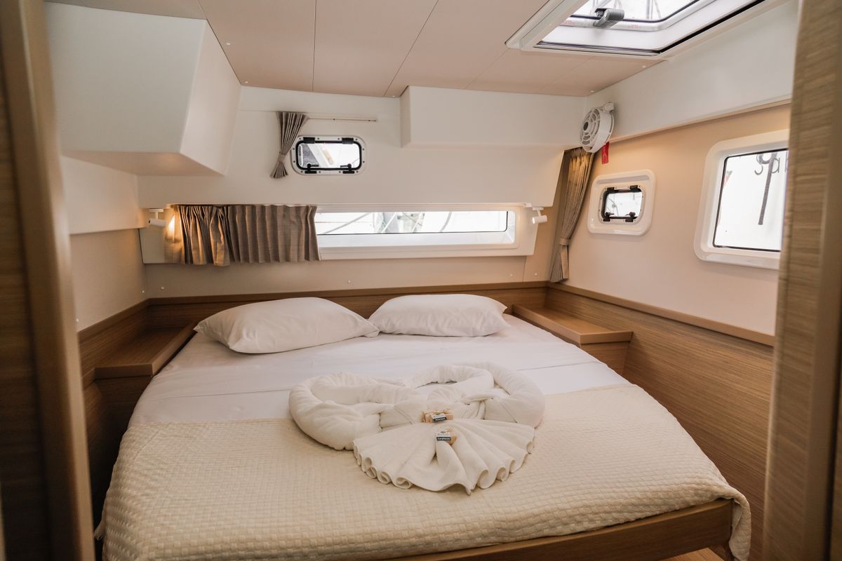 Cabin on Golden Bride, a Lagoon 42 catamaran at Eden Island Marina, Seychelles