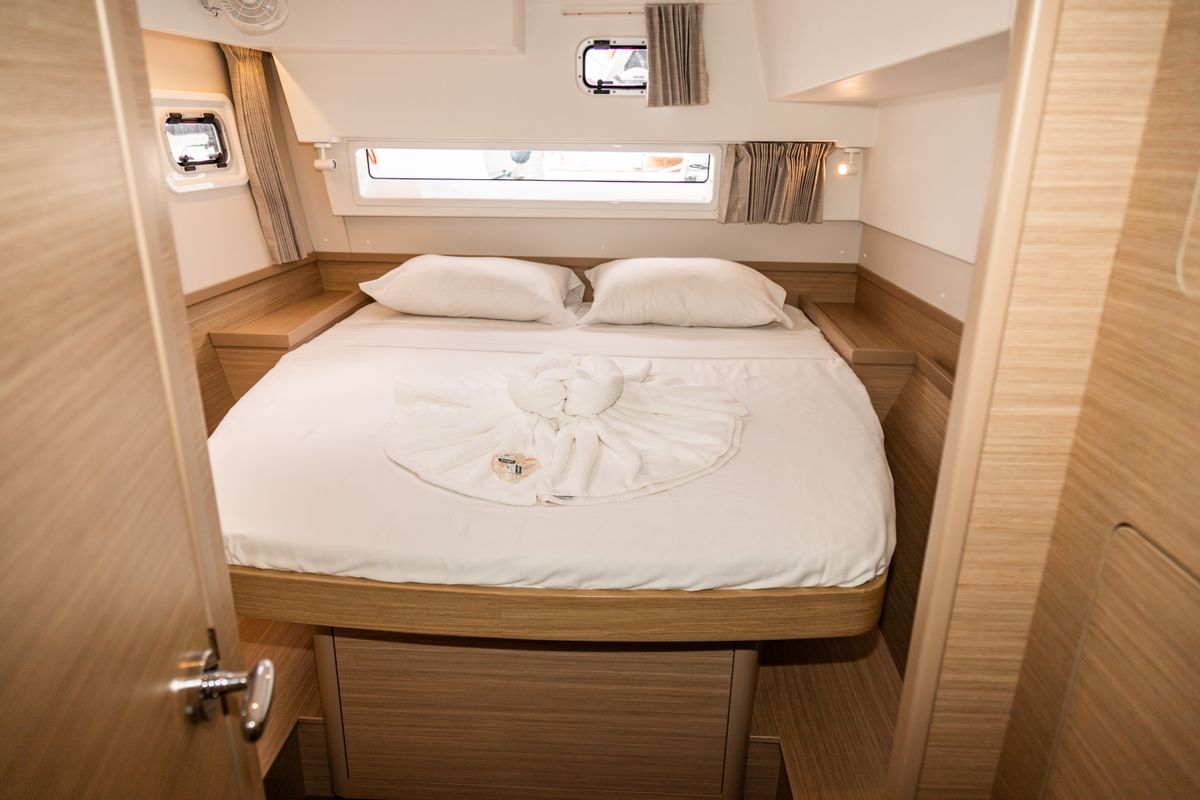 Cabin on Golden Bride, a Lagoon 42 catamaran at Eden Island Marina, Seychelles