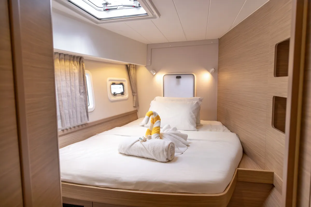 Cabin on Golden Bride, a Lagoon 42 catamaran at Eden Island Marina, Seychelles