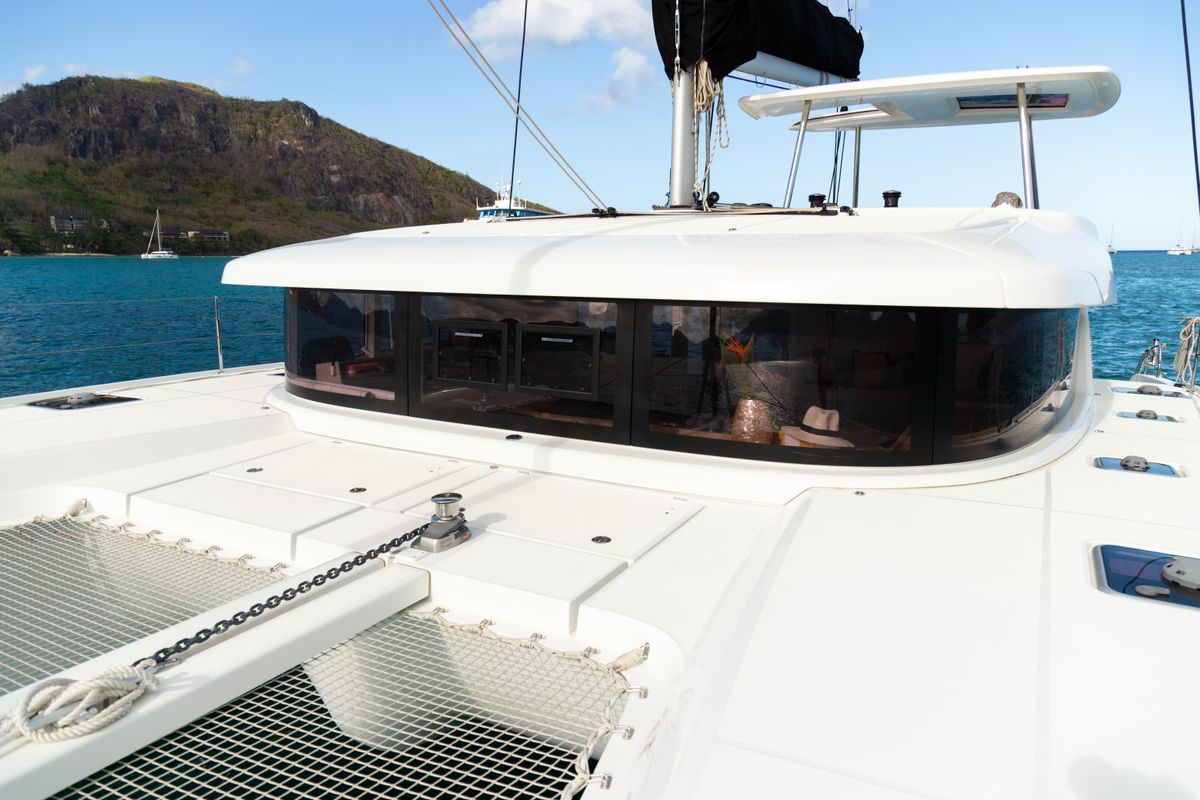 Deck of Golden Bride, a Lagoon 42 catamaran at Eden Island Marina, Seychelles