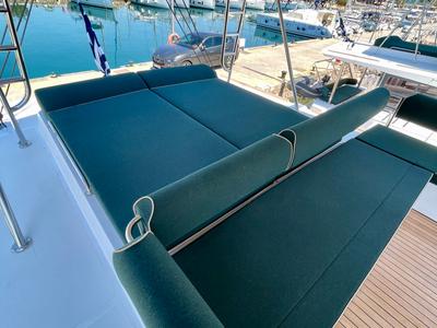 Deck of Romar IV, a Bali 4.8 catamaran at Athens, Greece