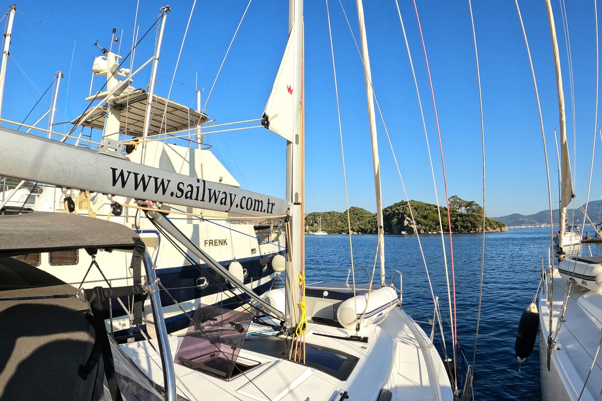 Exterior view of Momo, a Dufour 37 sailboat at Marmaris, Turkey