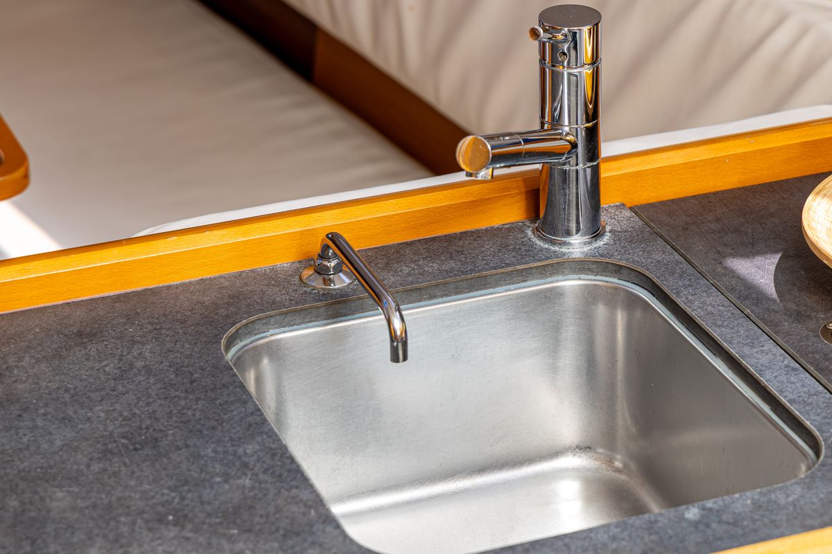 Galley of Cherie Bibi, a Jeanneau Sun Odyssey 349 sailboat at Municipal Unit of Lefkada, Greece