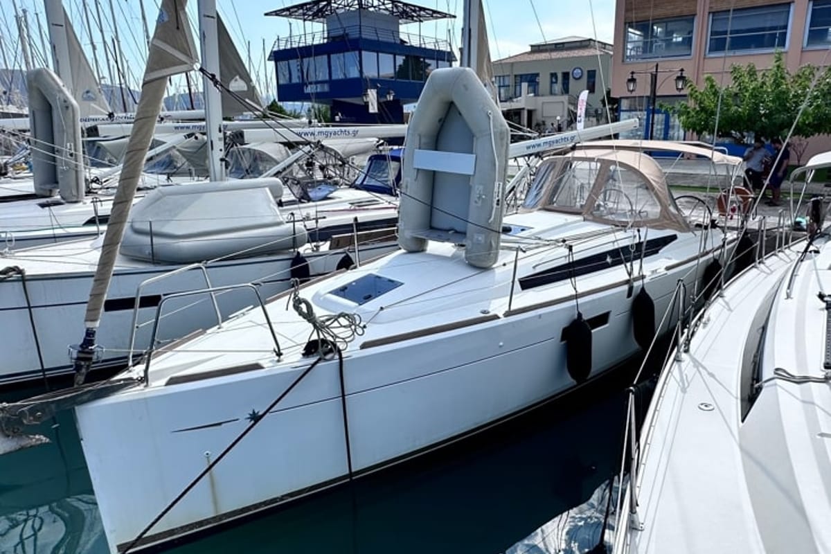 Exterior view of Cherie Bibi, a Jeanneau Sun Odyssey 349 sailboat at Municipal Unit of Lefkada, Greece