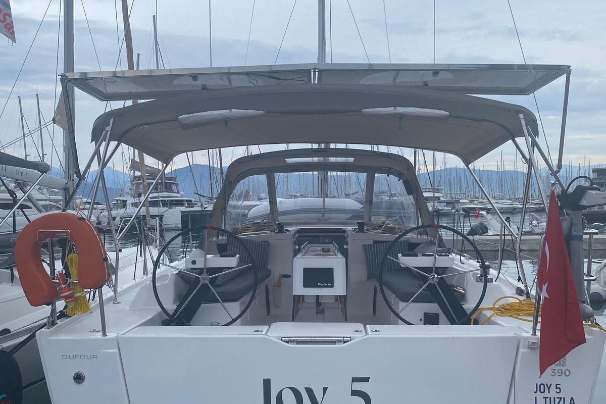 Cockpit of Joy 5, a Dufour 390 sailboat at Marmaris, Turkey