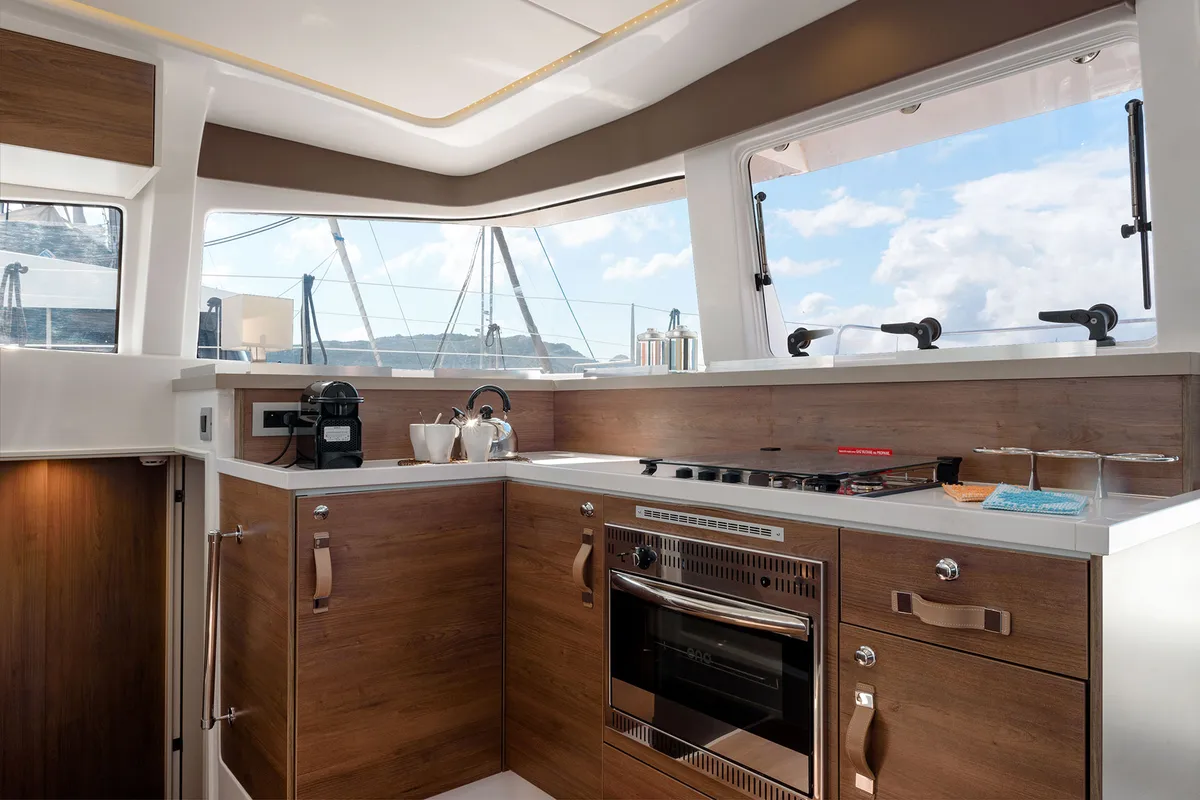 Galley of Orsa 5, a Bali 4.2 catamaran at Cannigione, Italy