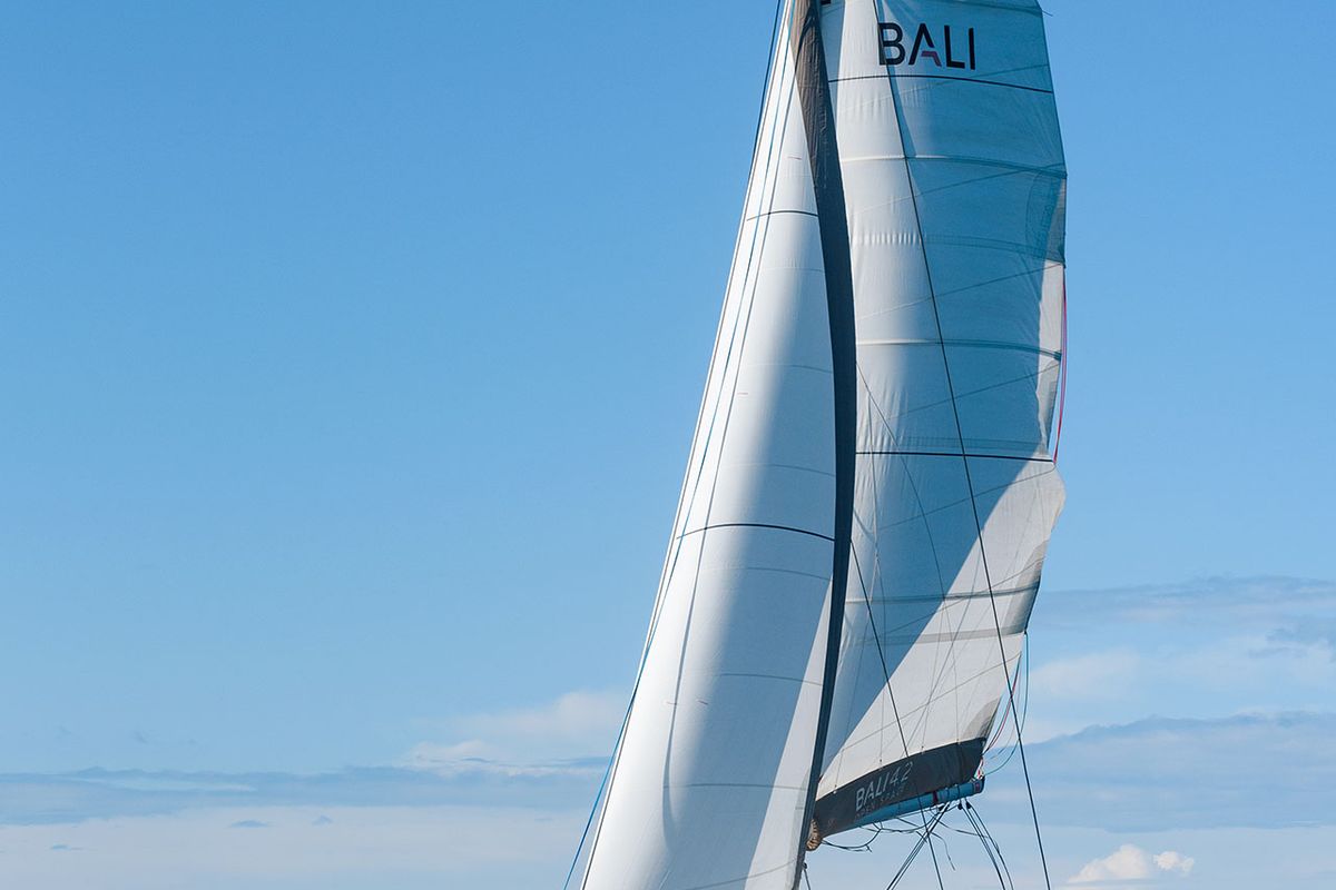 Exterior view of Orsa 5, a Bali 4.2 catamaran at Cannigione, Italy