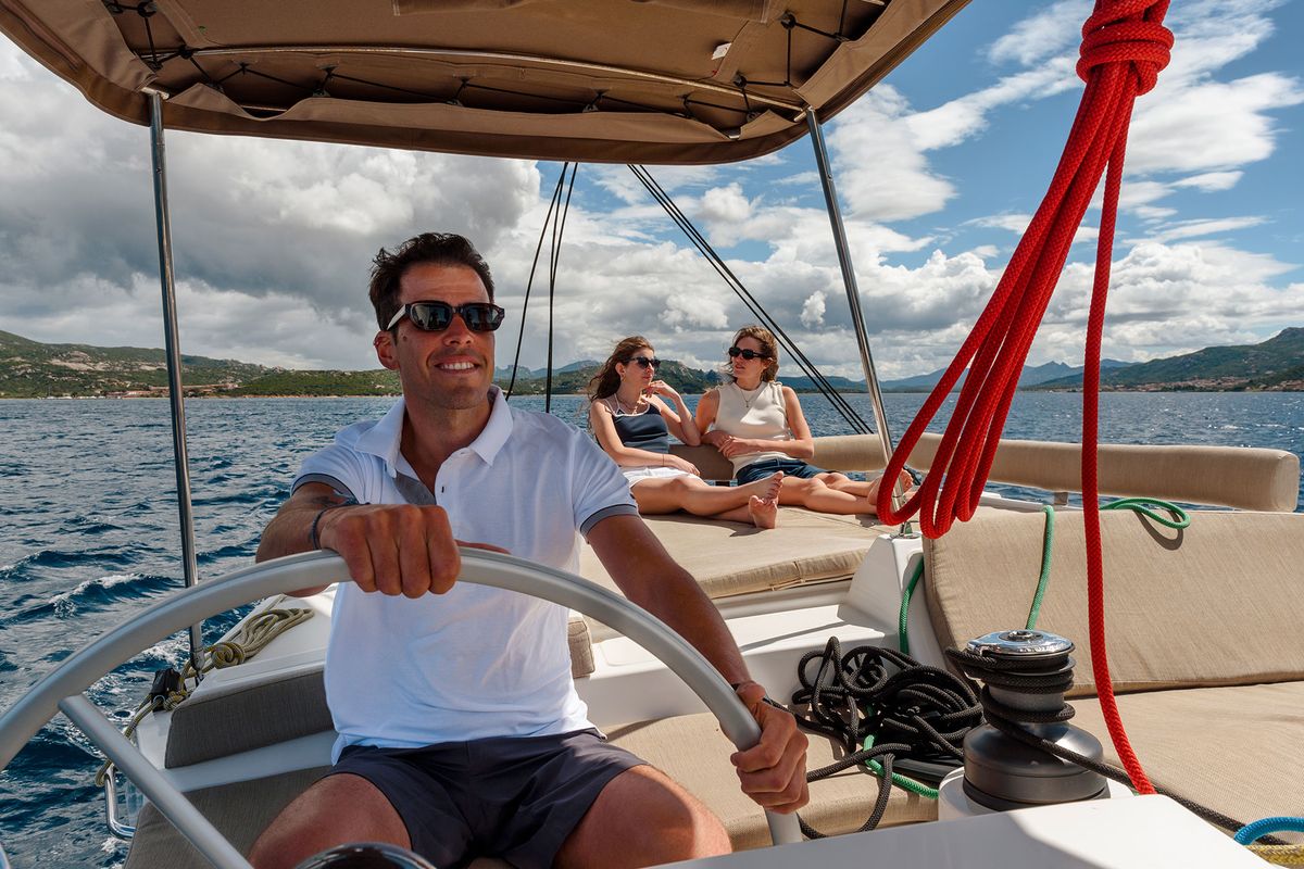Deck of Orsa 5, a Bali 4.2 catamaran at Cannigione, Italy