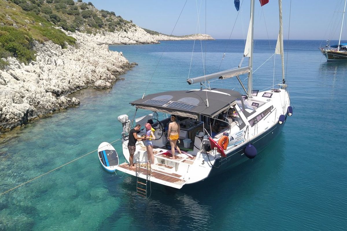 Exterior view of Tundra, a Beneteau Oceanis 48 sailboat at Kaş, Turkey