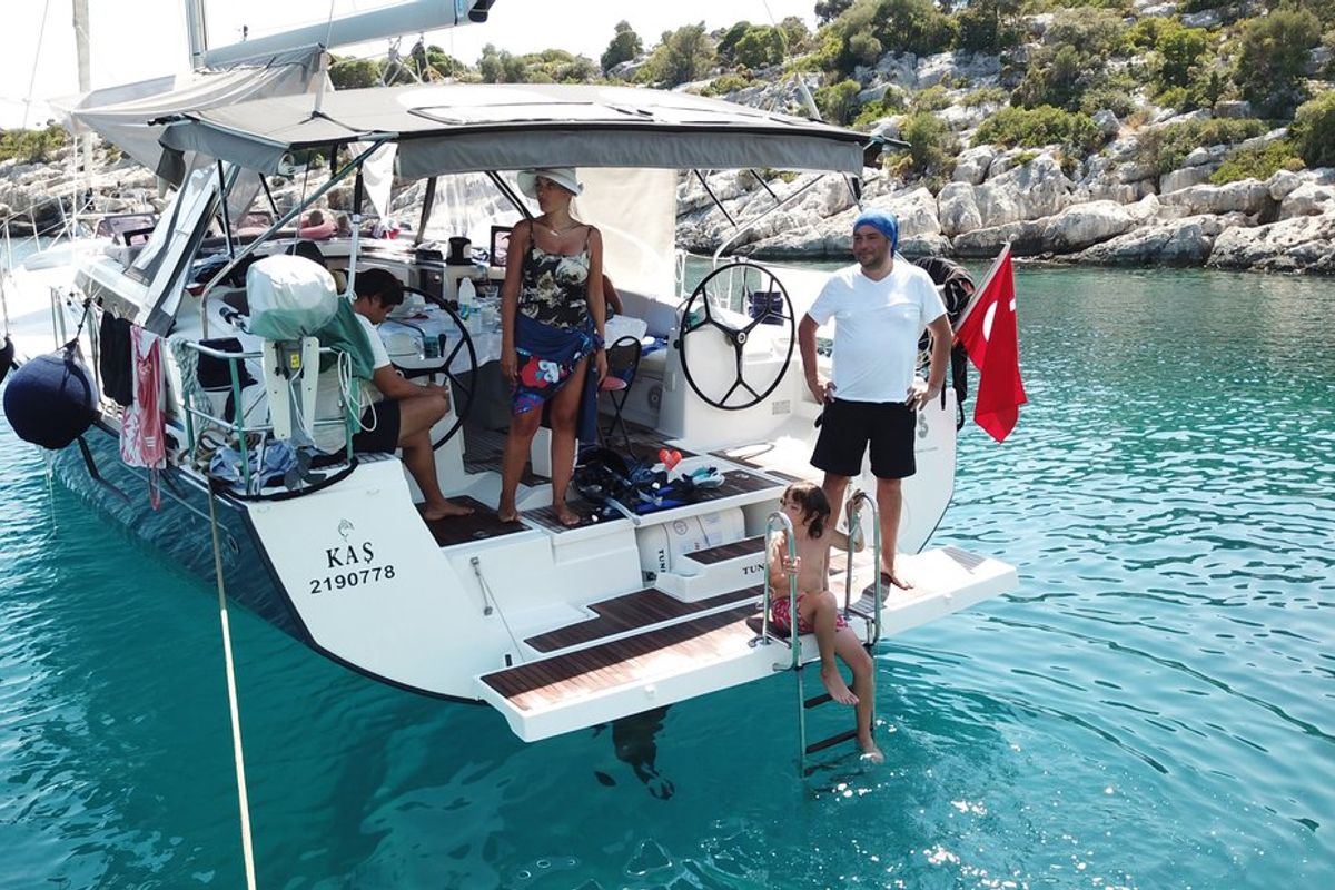 Exterior view of Tundra, a Beneteau Oceanis 48 sailboat at Kaş, Turkey