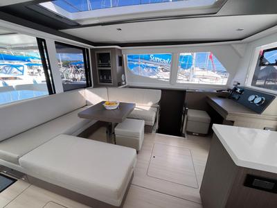 Salon of Chrispy 2, a Leopard 45 catamaran at Cannigione, Italy