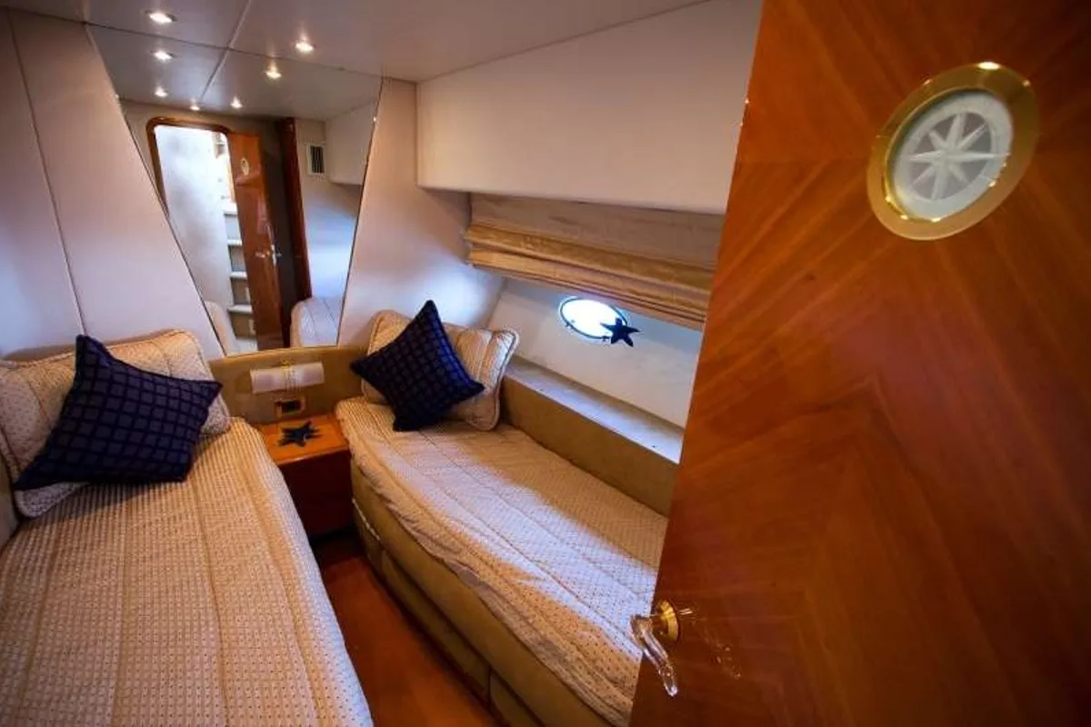 Cabin on Linda II, a Azimut 58 motorboat at 2nd Marina Glyfada, Greece