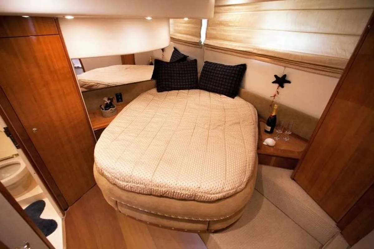 Cabin on Linda II, a Azimut 58 motorboat at 2nd Marina Glyfada, Greece
