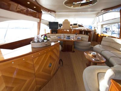 Salon of Linda II, a Azimut 58 motorboat at 2nd Marina Glyfada, Greece