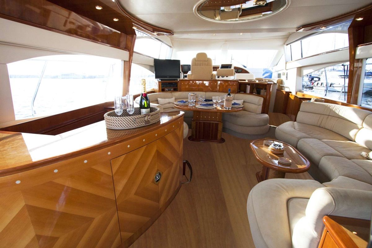 Salon of Linda II, a Azimut 58 motorboat at 2nd Marina Glyfada, Greece