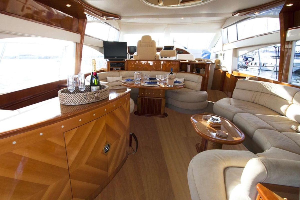 Salon of Linda II, a Azimut 58 motorboat at 2nd Marina Glyfada, Greece