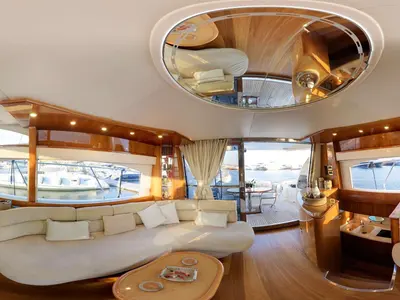 Salon of Linda II, a Azimut 58 motorboat at 2nd Marina Glyfada, Greece