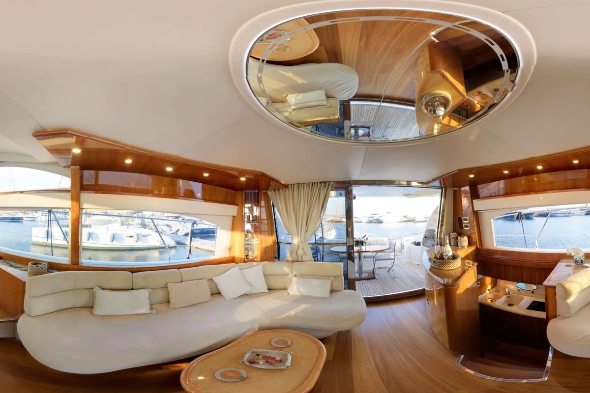 Salon of Linda II, a Azimut 58 motorboat at 2nd Marina Glyfada, Greece