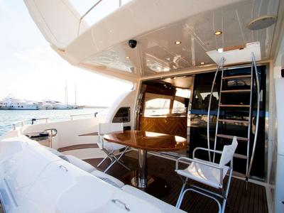 Deck of Linda II, a Azimut 58 motorboat at 2nd Marina Glyfada, Greece