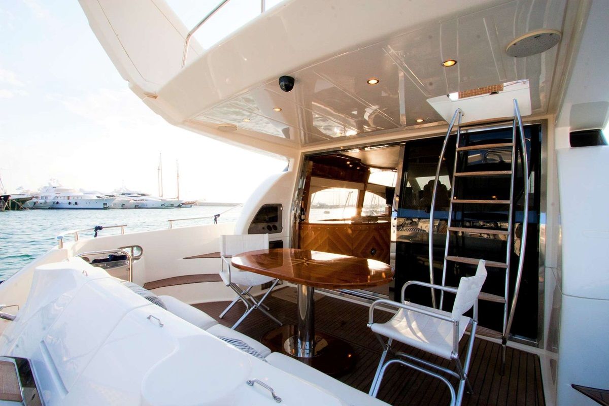 Deck of Linda II, a Azimut 58 motorboat at 2nd Marina Glyfada, Greece