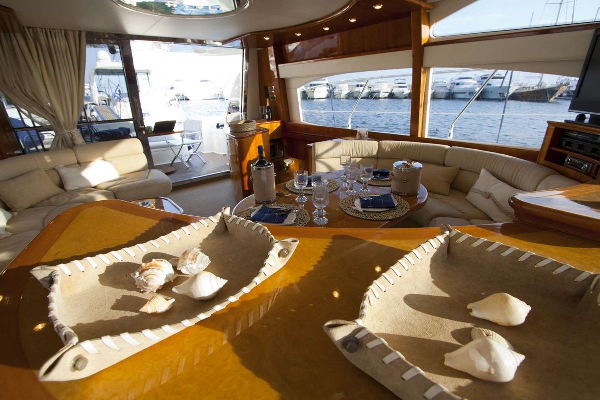 Salon of Linda II, a Azimut 58 motorboat at 2nd Marina Glyfada, Greece