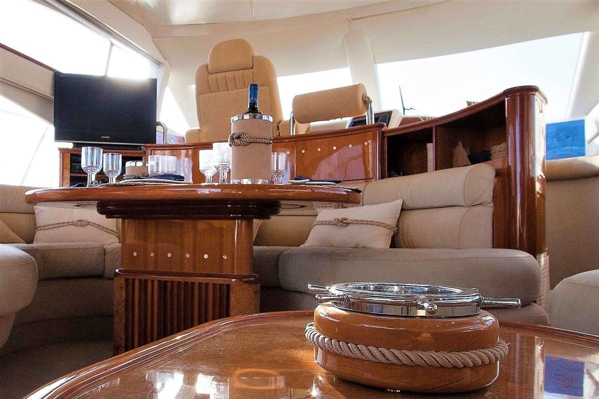 Salon of Linda II, a Azimut 58 motorboat at 2nd Marina Glyfada, Greece