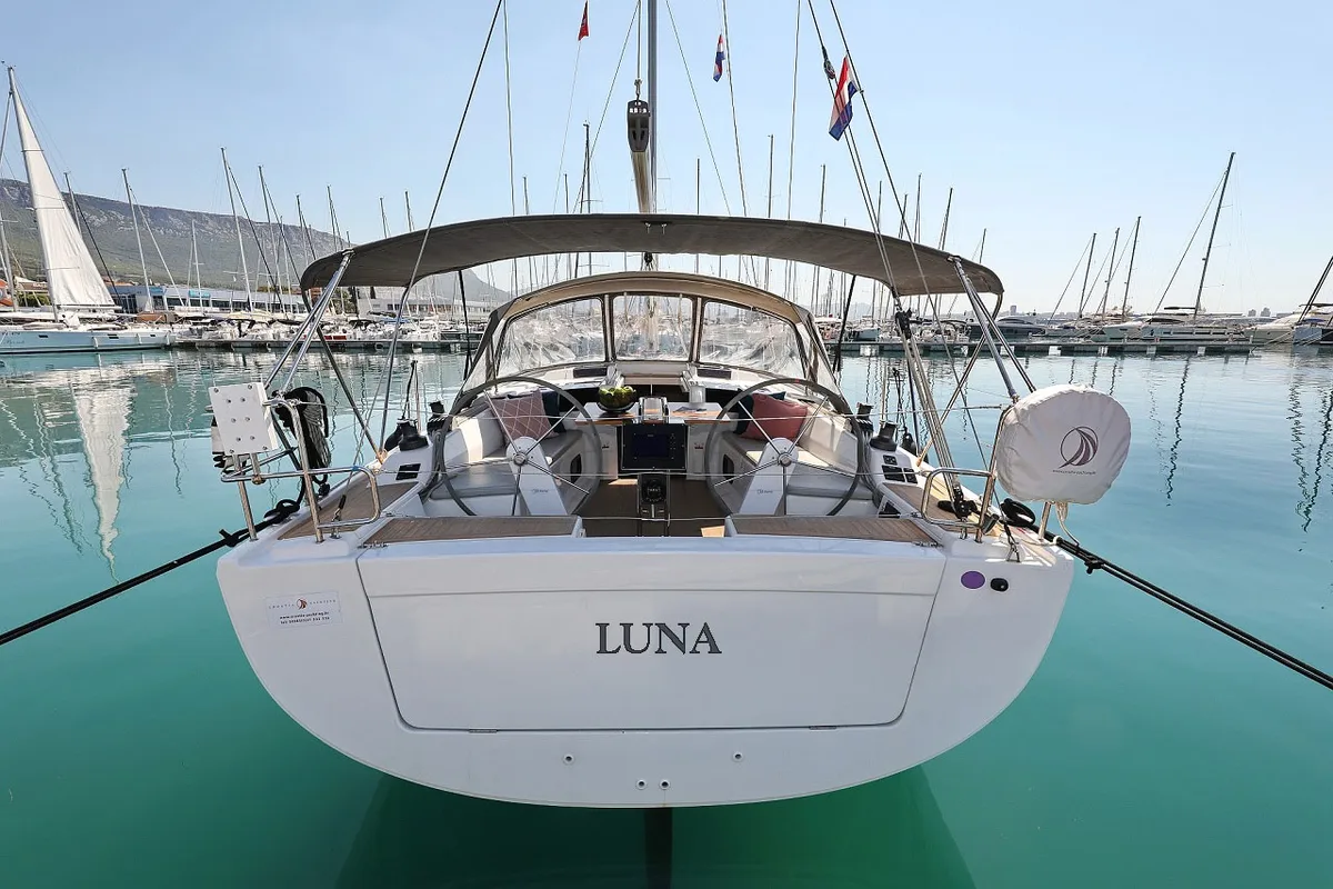 Exterior view of Luna, a Hanse Yachts Hanse 415 sailboat at Grad Šibenik, Croatia