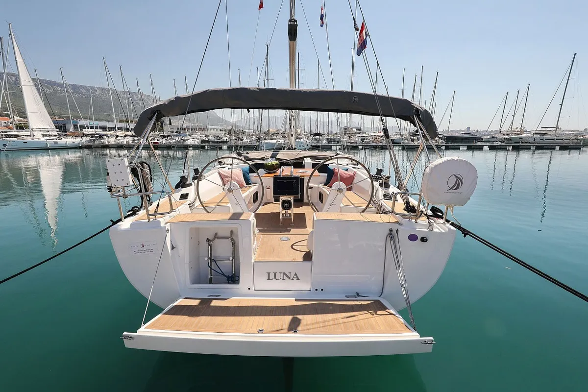 Exterior view of Luna, a Hanse Yachts Hanse 415 sailboat at Grad Šibenik, Croatia