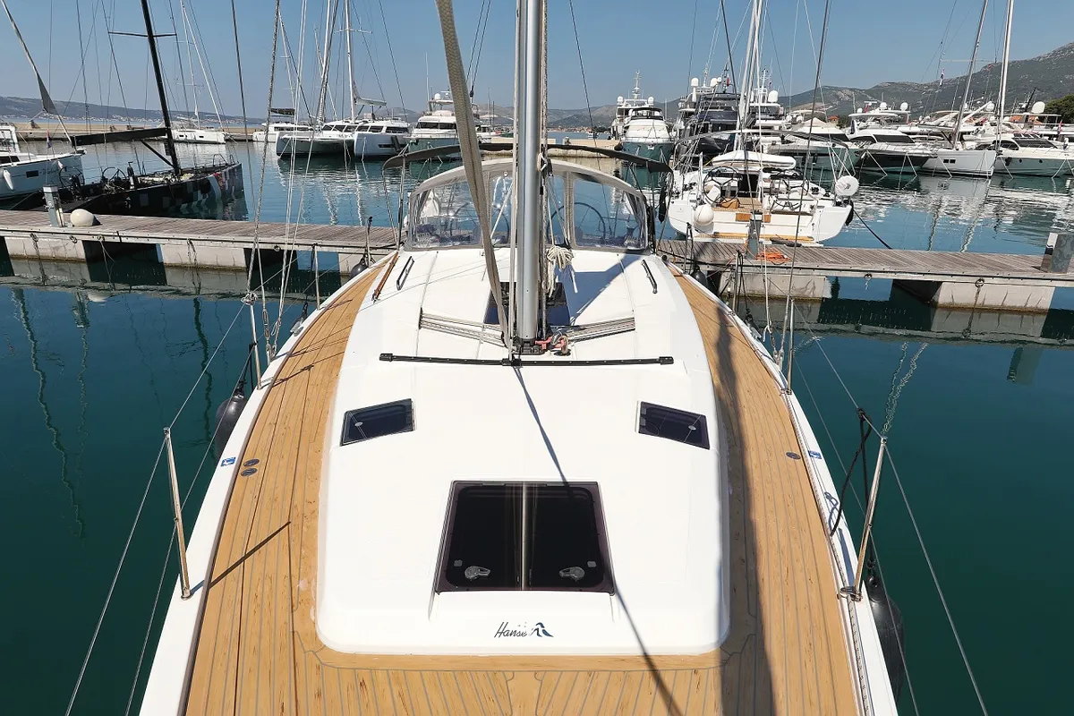 Deck of Luna, a Hanse Yachts Hanse 415 sailboat at Grad Šibenik, Croatia