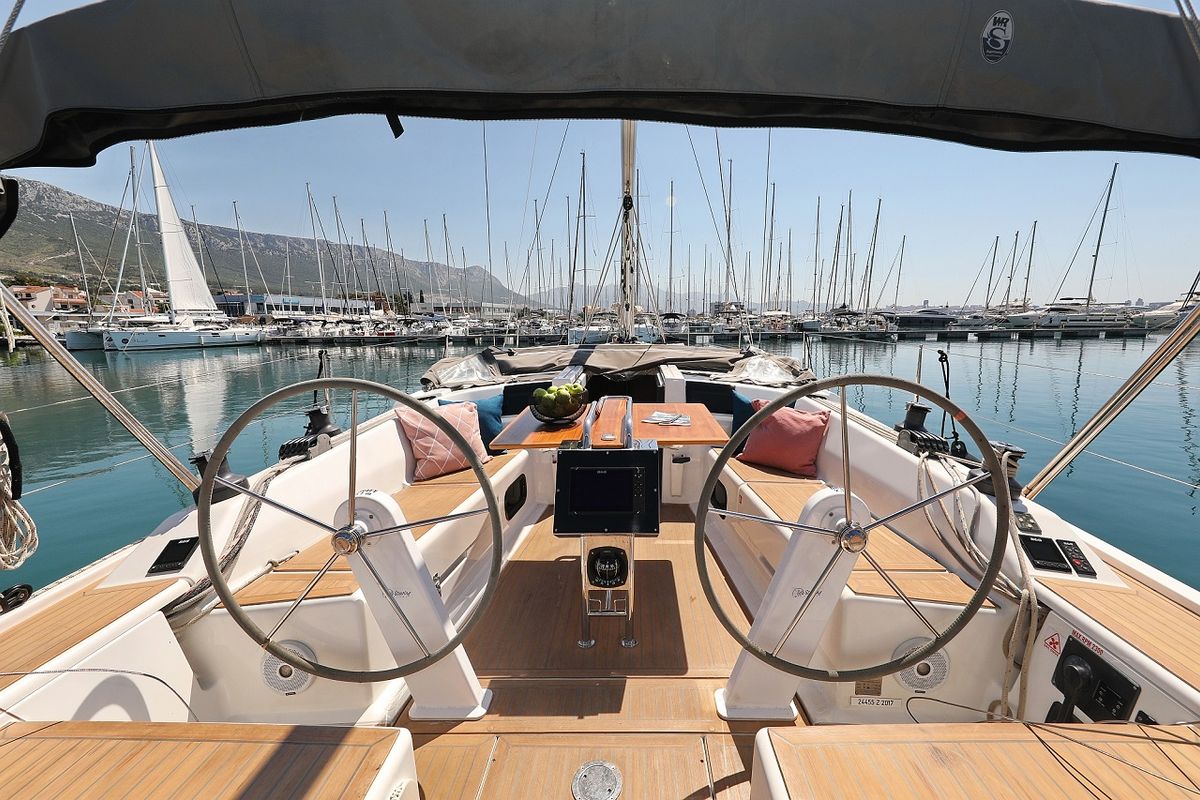 Cockpit of Luna, a Hanse Yachts Hanse 415 sailboat at Grad Šibenik, Croatia