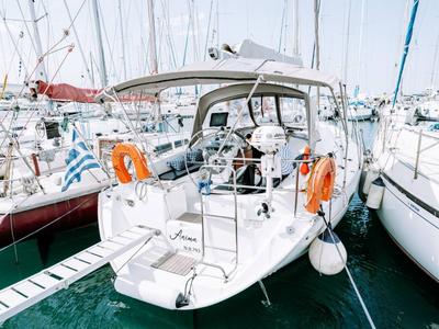 Cockpit of ANIMA, a Beneteau Oceanis 361 sailboat at Marina Delta Kallithea, Greece