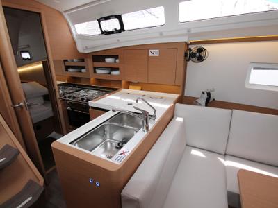 Galley of Amelie, a Jeanneau Sun Odyssey 380 sailboat at Grad Biograd na Moru, Croatia