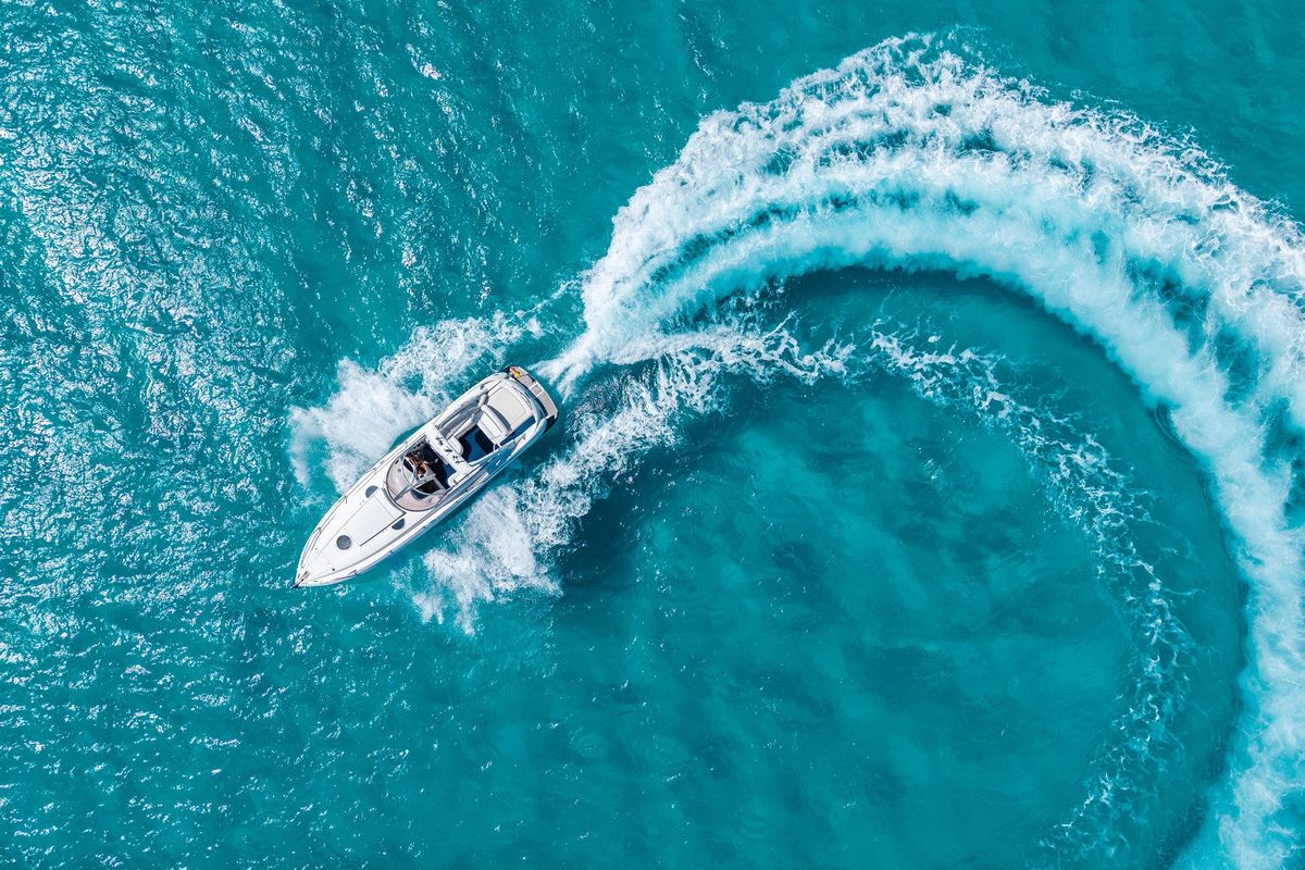 Exterior view of Pompa, a Sunseeker Hawk 34 motorboat at Ibiza, Spain