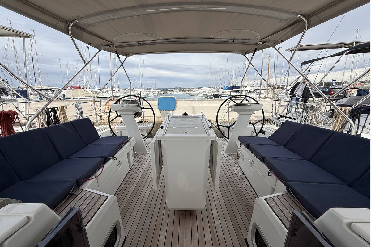 Deck of Artemis, a Beneteau Oceanis 46.1 sailboat at Općina Rogoznica, Croatia