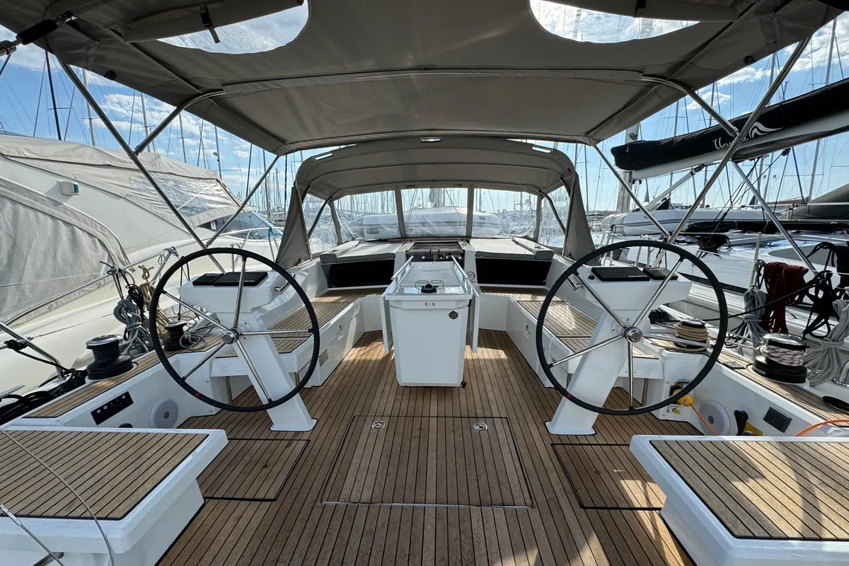 Cockpit of Artemis, a Beneteau Oceanis 46.1 sailboat at Općina Rogoznica, Croatia