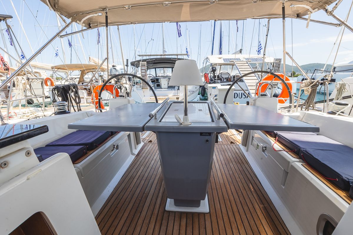 Cockpit of Peace, a Beneteau Oceanis 41.1 sailboat at Municipal Unit of Lefkada, Greece