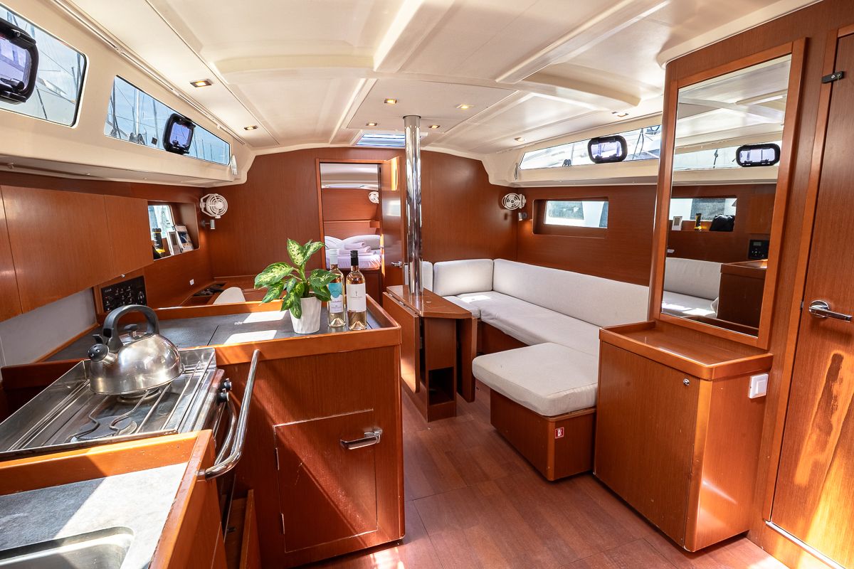 Salon of Peace, a Beneteau Oceanis 41.1 sailboat at Municipal Unit of Lefkada, Greece