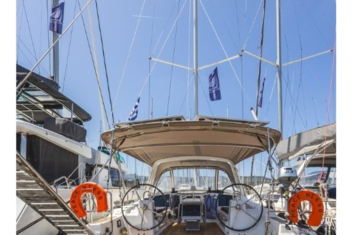 Cockpit of Peace, a Beneteau Oceanis 41.1 sailboat at Municipal Unit of Lefkada, Greece