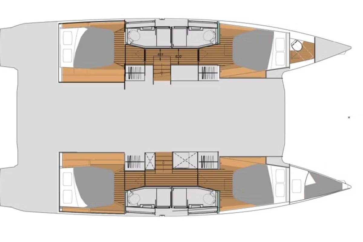 Floor plan of Nauti Intentions, a Fountaine Pajot Elba 45 catamaran at Road Town, British Virgin Islands