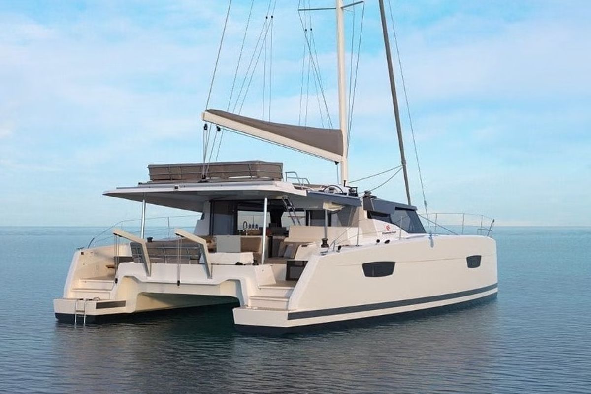 Exterior view of Nauti Intentions, a Fountaine Pajot Elba 45 catamaran at Road Town, British Virgin Islands