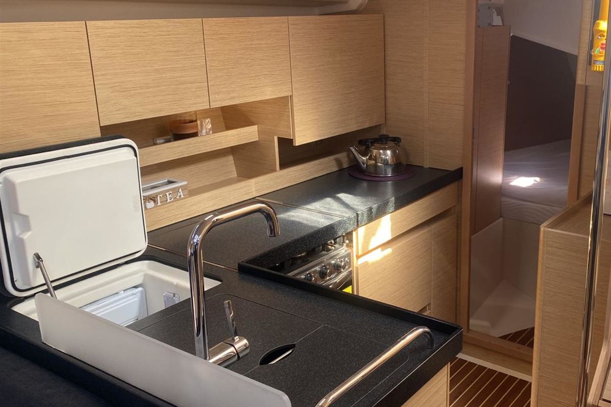 Galley of Edelweiss, a Hanse Yachts Hanse 458 sailboat at Municipal Unit of Lefkada, Greece