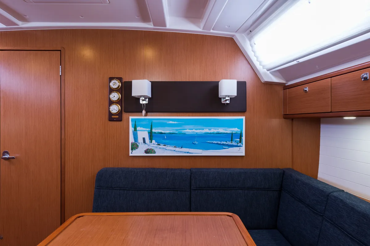 Salon of Morning Star, a Bavaria Cruiser 46 sailboat at Municipal Unit of Nea Peramos, Greece