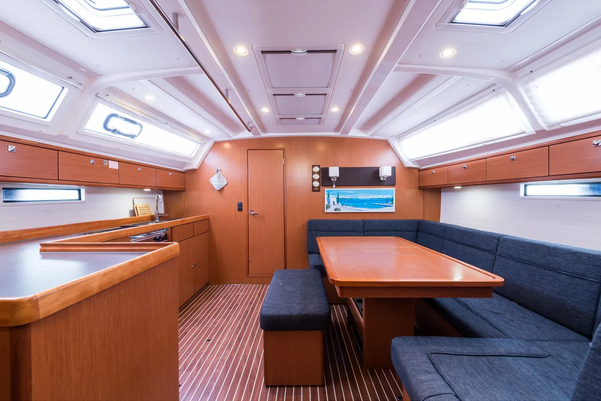 Salon of Morning Star, a Bavaria Cruiser 46 sailboat at Municipal Unit of Nea Peramos, Greece