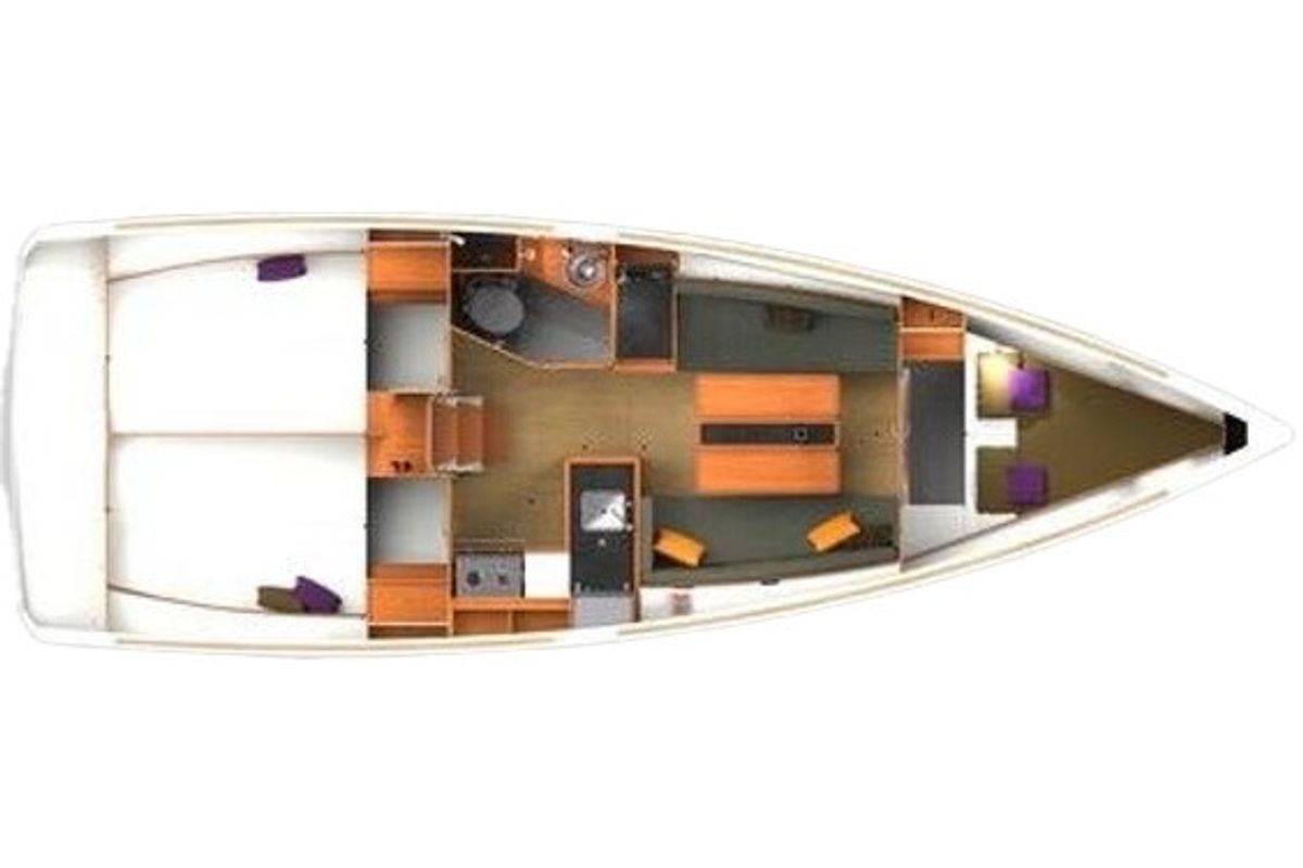 Floor plan of Gin Tonic, a Jeanneau Sun Odyssey 349 sailboat at Punat, Croatia