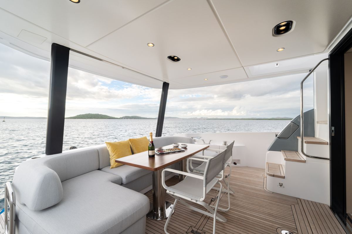 Deck of Donna, a Azimut 68E yacht at Grad Šibenik, Croatia