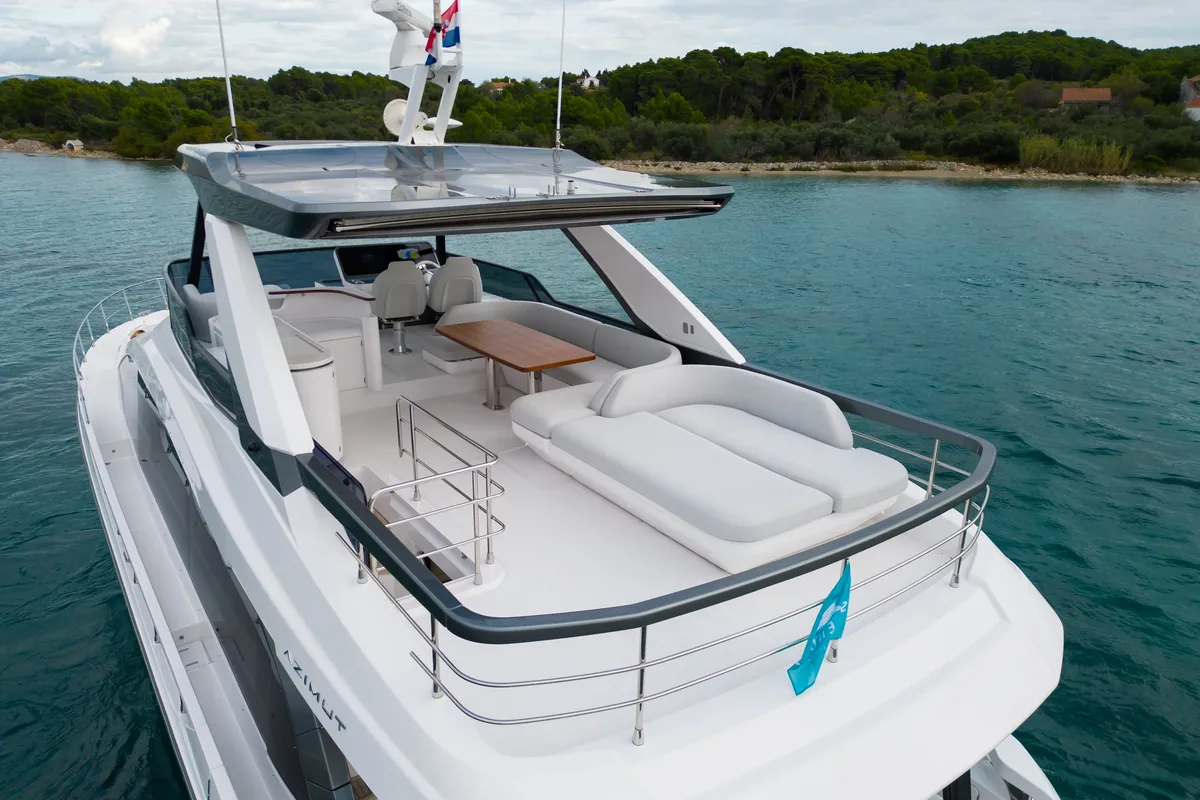Deck of Donna, a Azimut 68E yacht at Grad Šibenik, Croatia