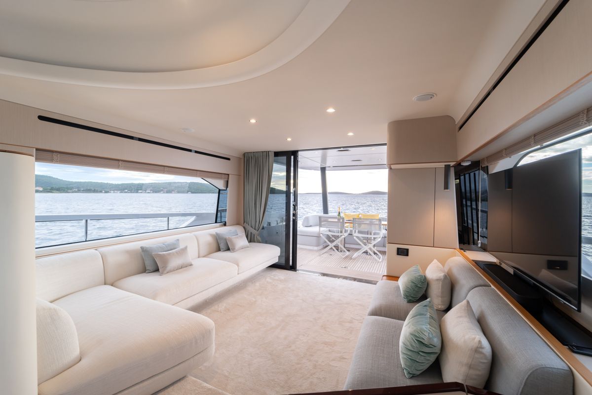 Salon of Donna, a Azimut 68E yacht at Grad Šibenik, Croatia