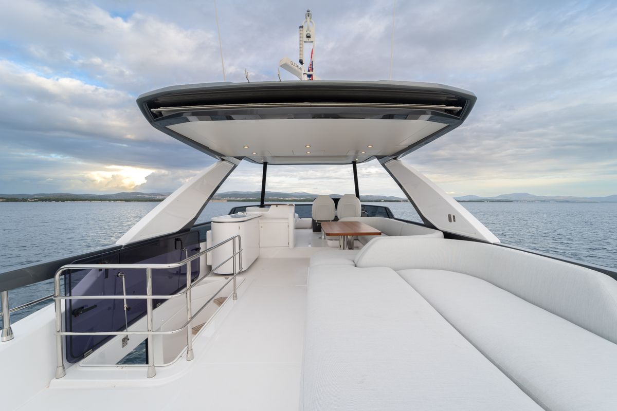 Deck of Donna, a Azimut 68E yacht at Grad Šibenik, Croatia